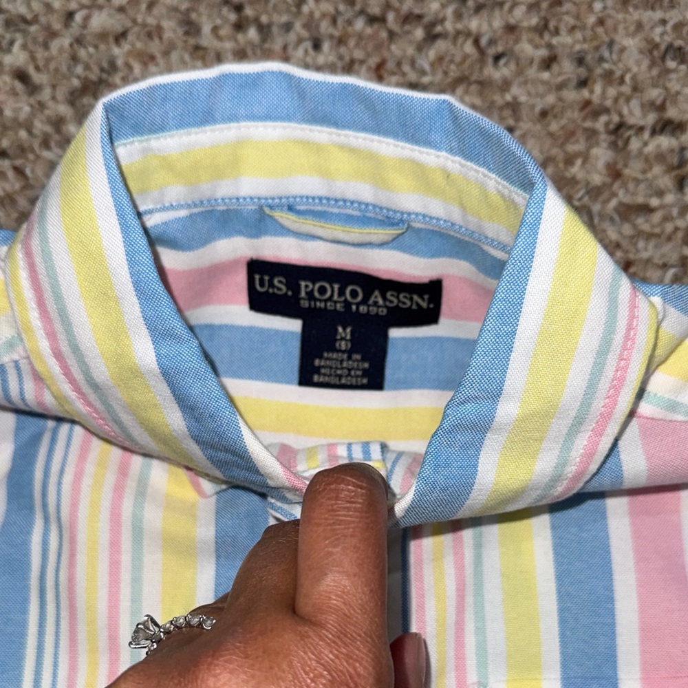 U.S. Polo Assn. Kid’s Short-Sleeve Button-Down Shirt - Pastel Stripe - Picture 4 of 6